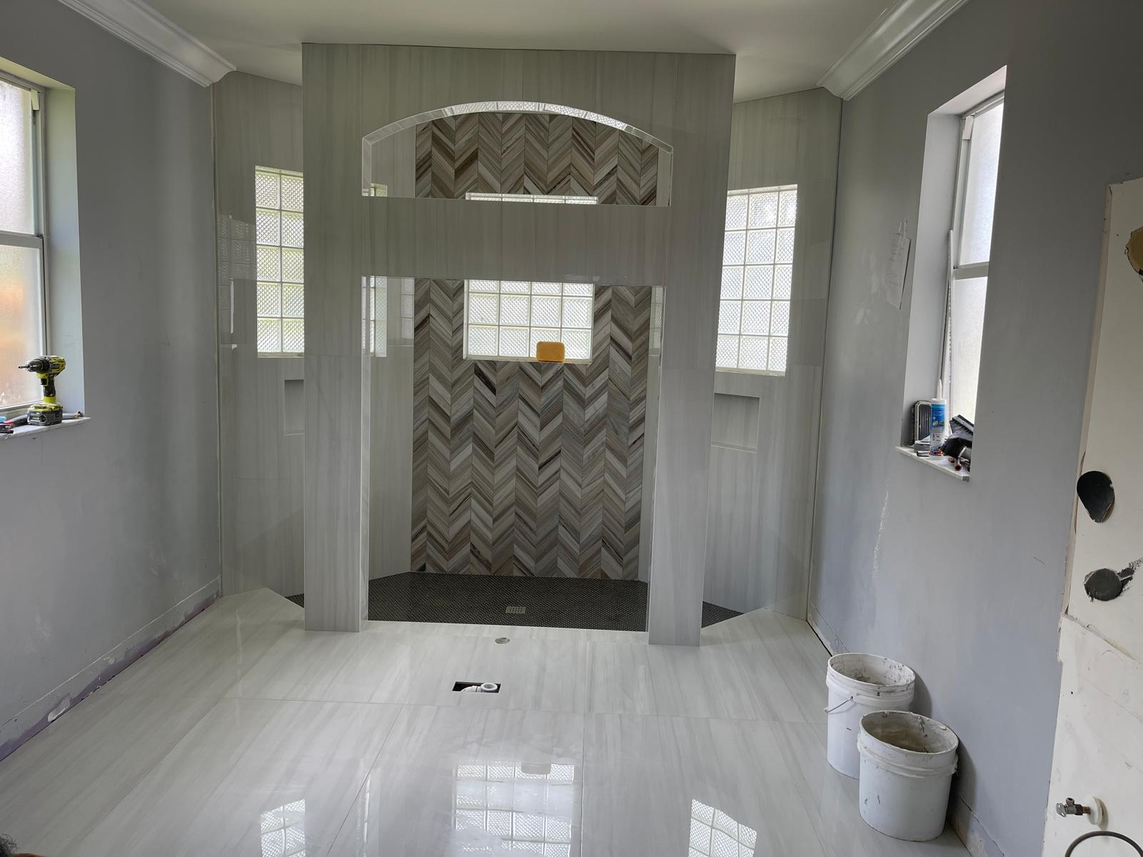 Custom shower installation nearing completion